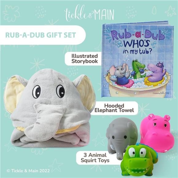 Rub-a-Dub Gift Set, 5-Piece Bath Set Includes Elephant Hooded Towel, 3 JungleToy - Picture 3 of 6